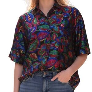 David Matthew Blouse 16 Paisley Sheen Vintage 80’s Button Down